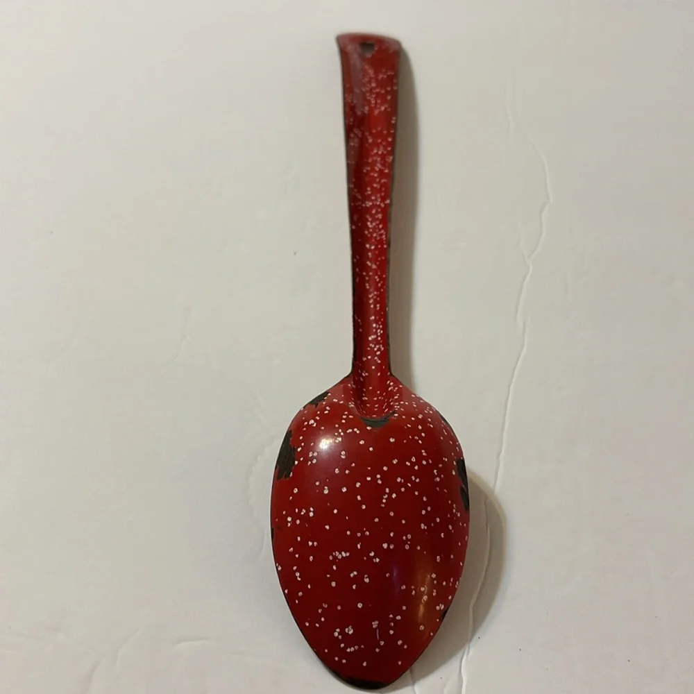 Vintage Red Graniteware Serving Spoon